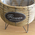 Hot sales garden decoration plastic rattan woven basket flower flower pot basket flower girl basket with metal stand